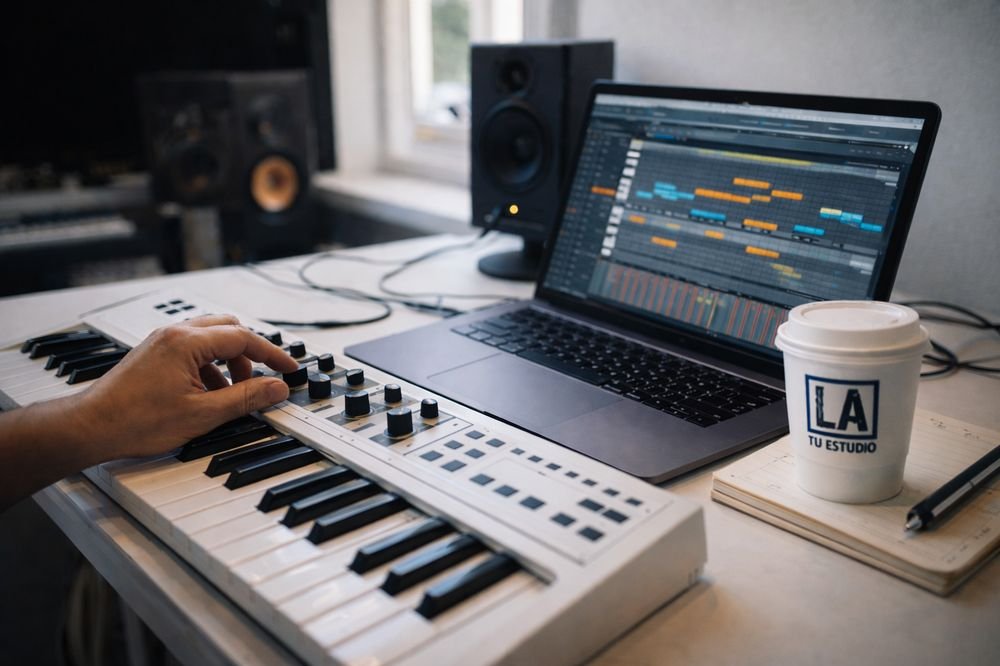 Portátil con Logic Pro X y teclado MIDI